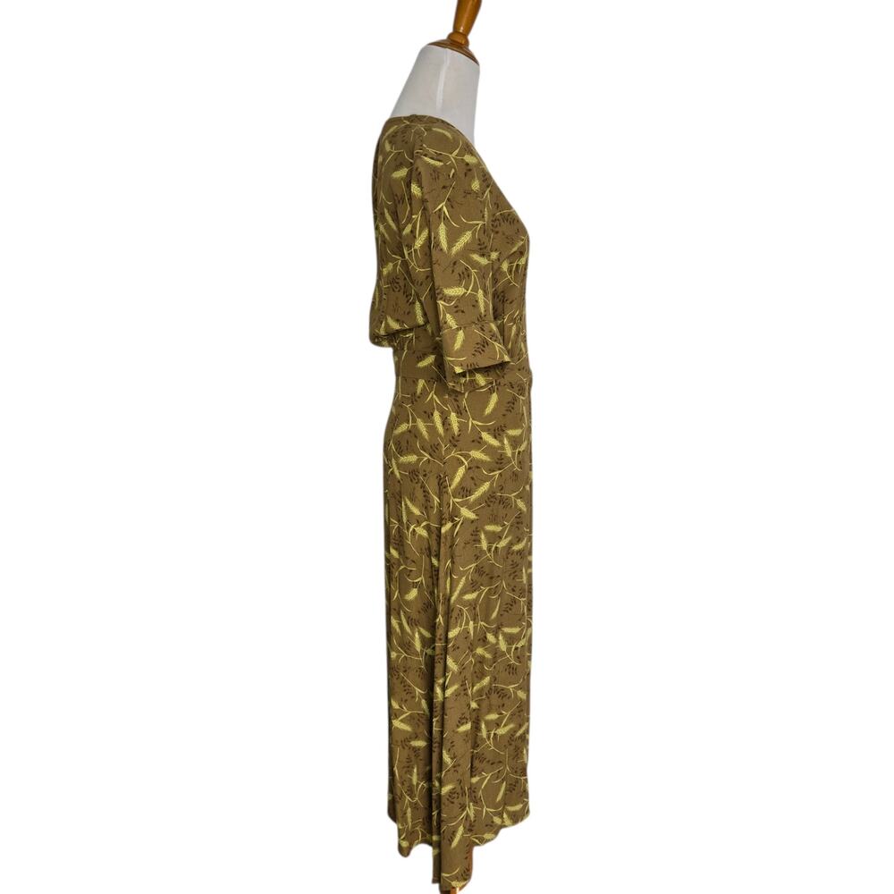 & Other Stories Novelty Wheat Print Midi Dress Faux Wrap Brown Belted Women 6 - Picture 3 of 12